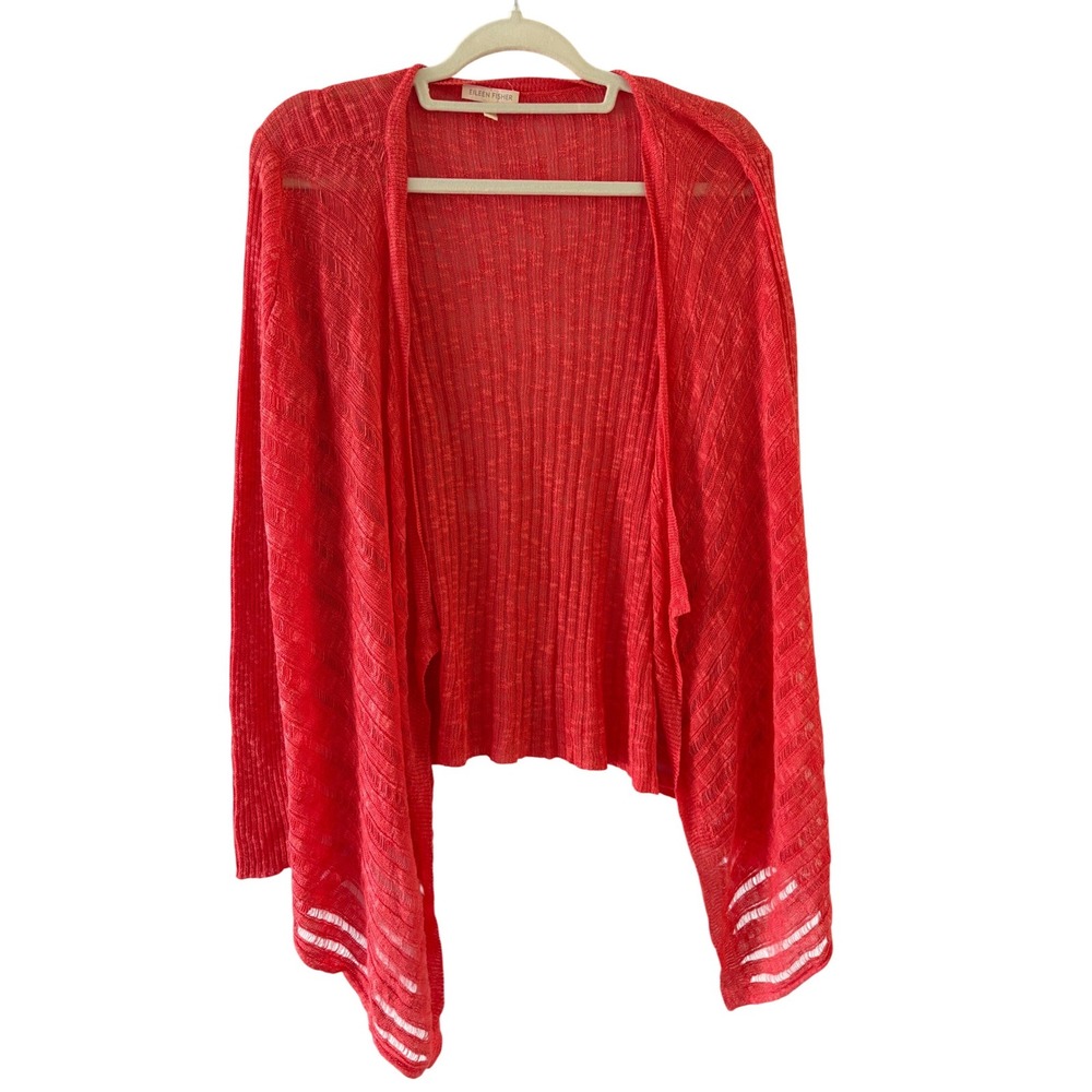 Eileen Fisher Coral Red Sheer Ribbed S
Sm Open Front Waterfall Cardigan Layering